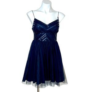 AIDAN MATTOX V-Neck Sequin Top Navy Blue Lace Party Cocktail‎ Mini Dress 6